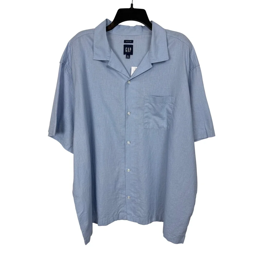 GAP Linen Blend Camp Men's Shirt XXL Blue NWT Button Up Pocket‎ Tropical XXL